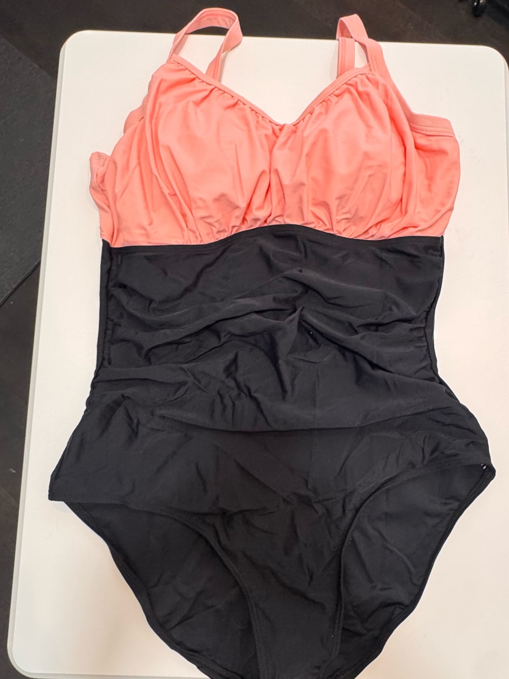 High-Waist Black Skirted Swimsuit with Coral Top